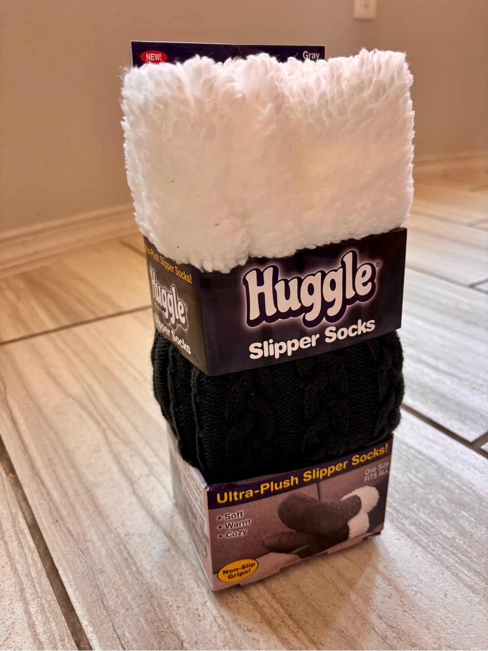 Huggle Women's Ultra-Plush Slipper Socks in Dark Grey